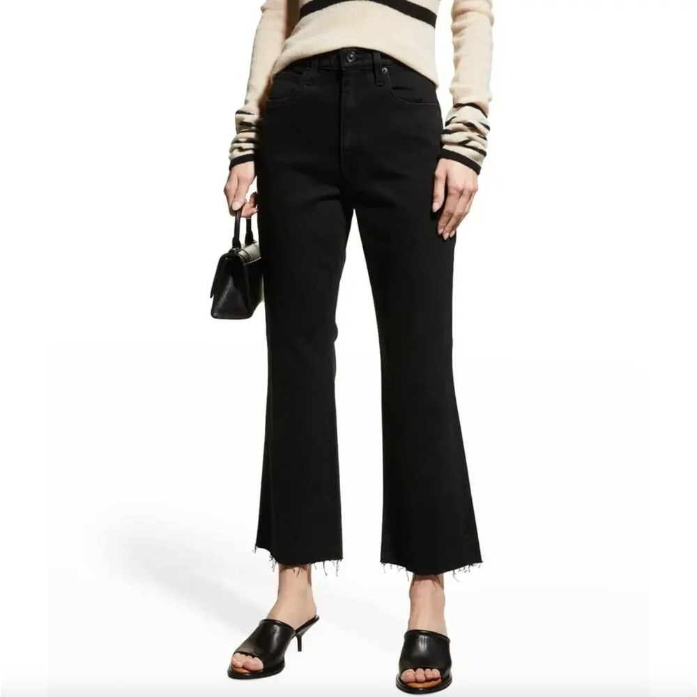 SLVRLAKE Frankie High Rise Raw‎ Hem Crop Flared Jeans in Shadow Ridge